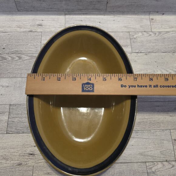 Vtg Designers Collection Oval Serving Bowl Mustard Yellow Black Rim Stoneware - Picture 6 of 8